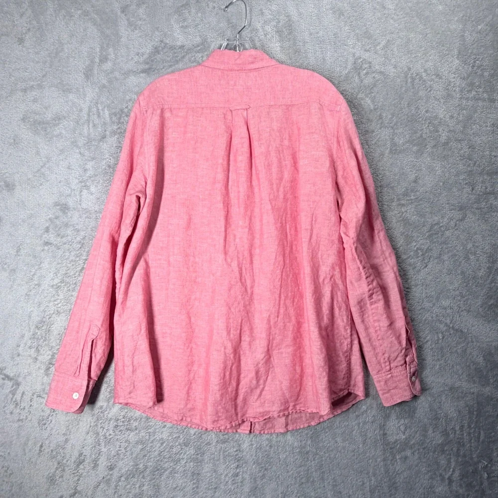 Banana Republic Shirt Mens Large Pink Linen Blend Long Sleeve Dual Pocket Casual